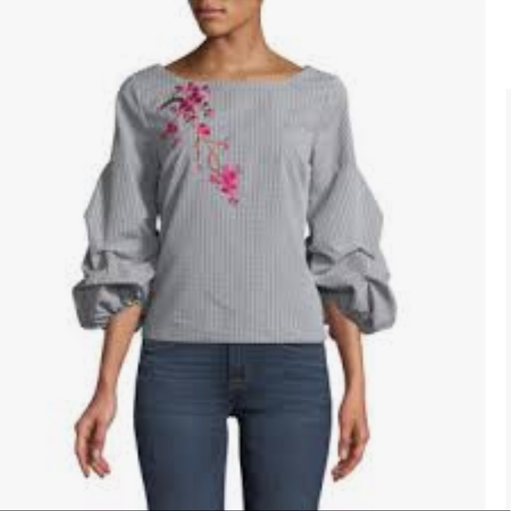 New Romeo and Juliet Couture Gingham Bishop Sleeve Blouse